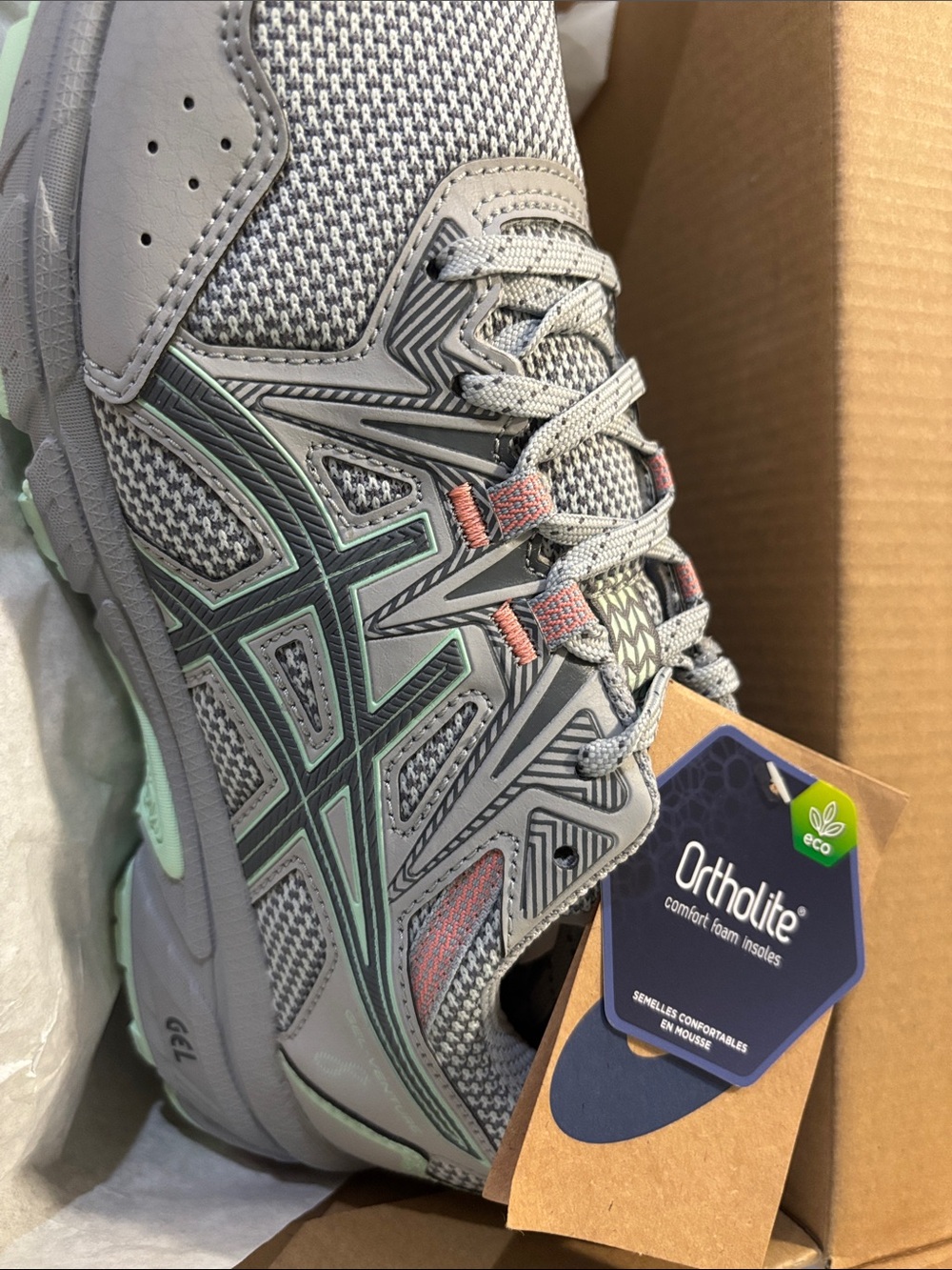 Women's Grey Asics Running Shoes with Mint Accents